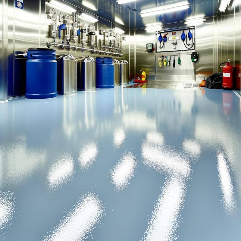 A commercial spill containment room with epoxy coated floor
