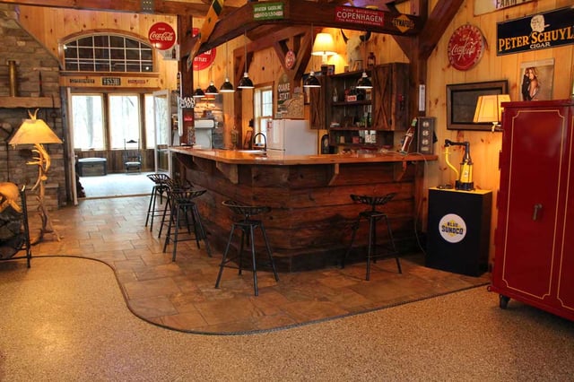 A bar featuring our decorative chip coatings surrounding it.