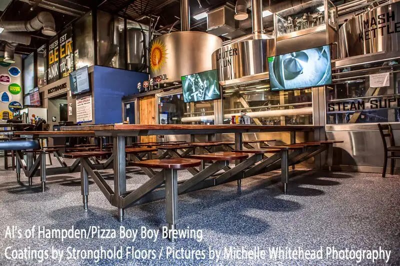 Pizza Boy Brewing of Enola uses STRONGHOLD FLOORS decorative chip coatings Pizza Boy Brewing of Enola uses STRONGHOLD FLOORS decorative chip coatings