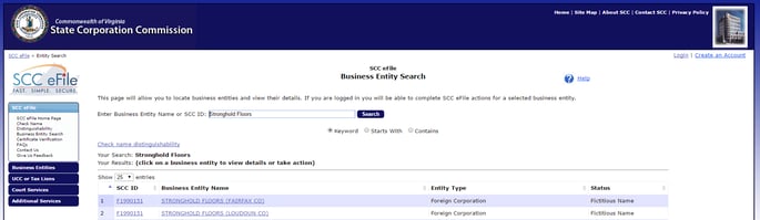 An example of the search page.