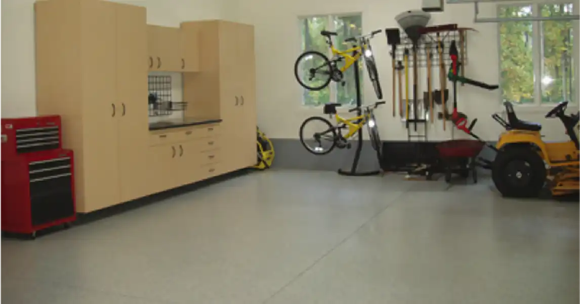 A well-organized garage featuring our floor coatings.