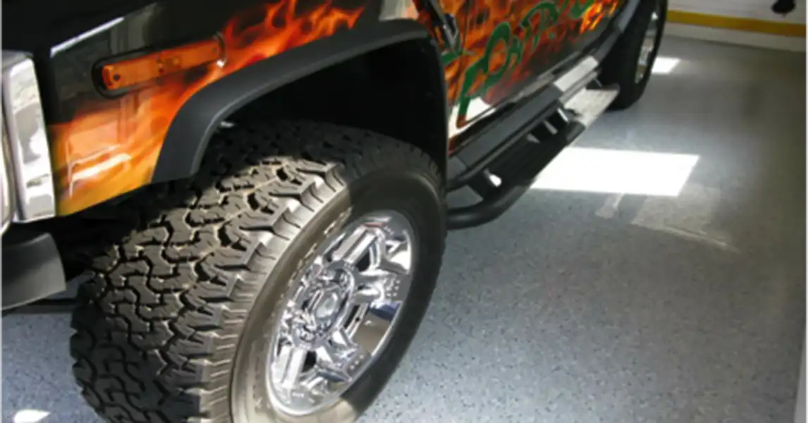 Car on epoxy floor coatings