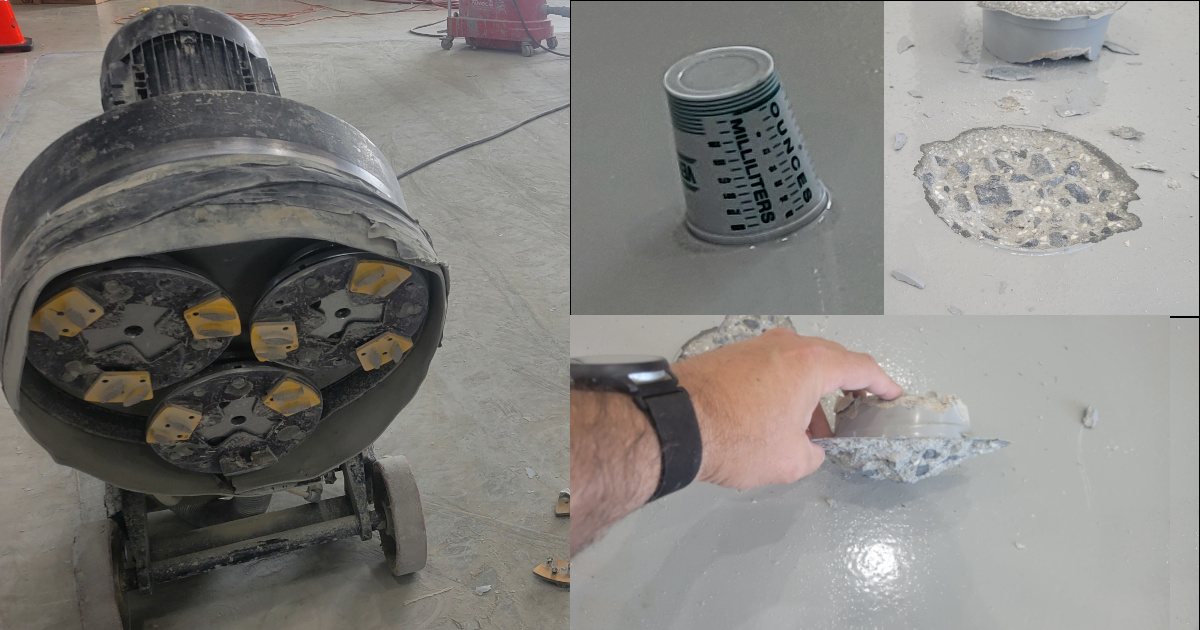 Epoxy Pull Test where it pulled concrete on a shop floor - Stronghold Floors