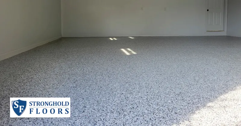 A Mechanicsburg garage using a decorative chip flake floor.