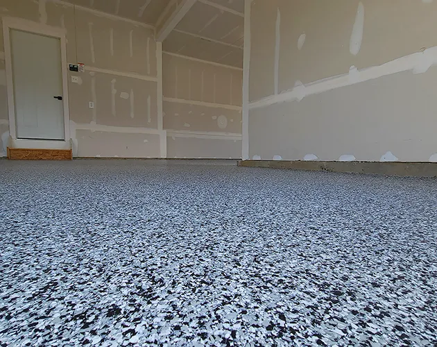 A decorative chip, epoxy garage floor coating in Camp Hill, Pennsylvania.