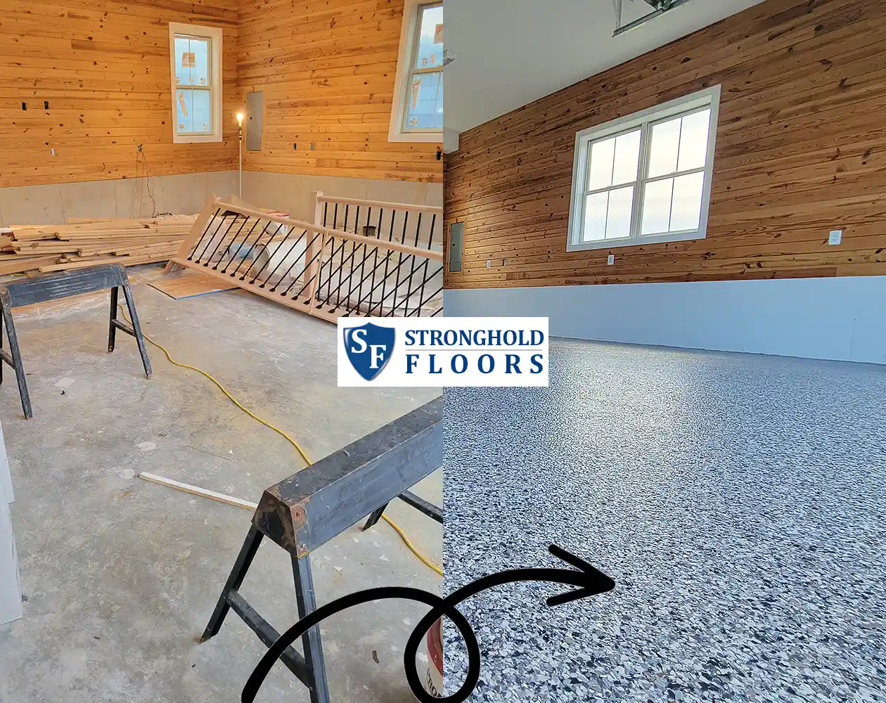 Garage floor coatings before and after in Frederick, Maryland