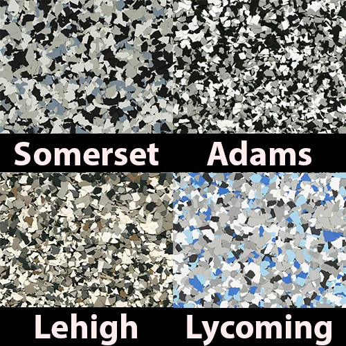 Somerset, Adams, Lehigh, and Lycoming decorative chip flakes.